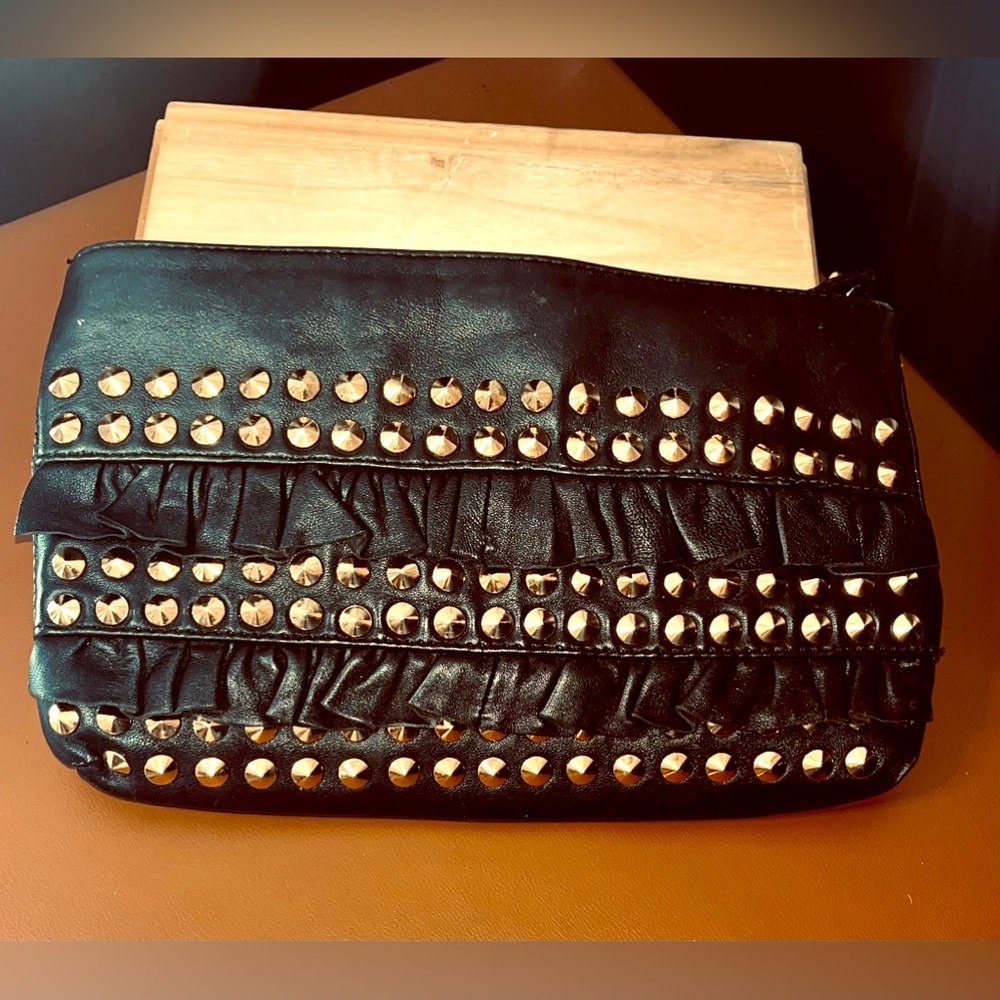 Betsey Johnson Black Studded Ruffle Clutch Extremely Soft & Excellent Condition